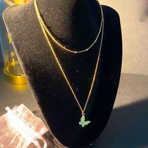 Pretty Pastel Green Butterfly Charm Necklace